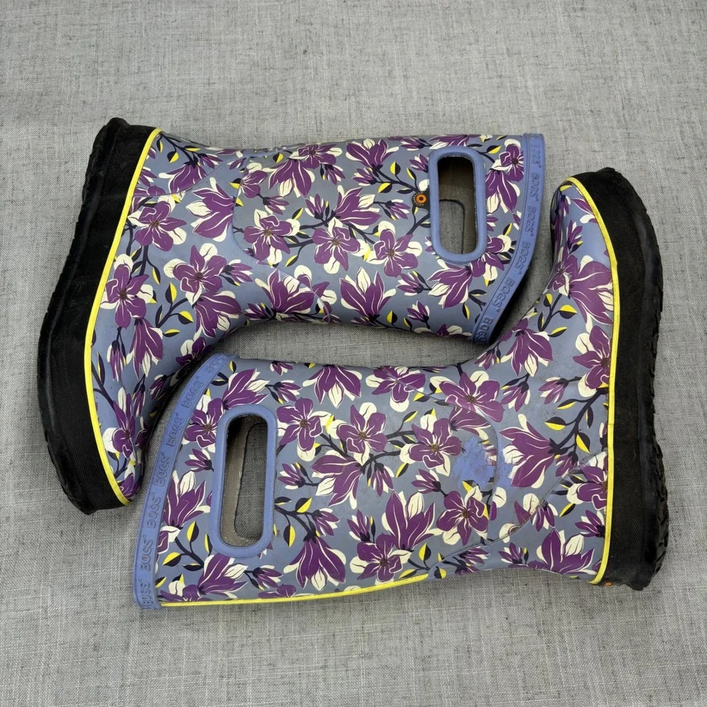 Bogs Rain Boots Girls Purple Magnolia Pull On Waterproof Youth Size 3